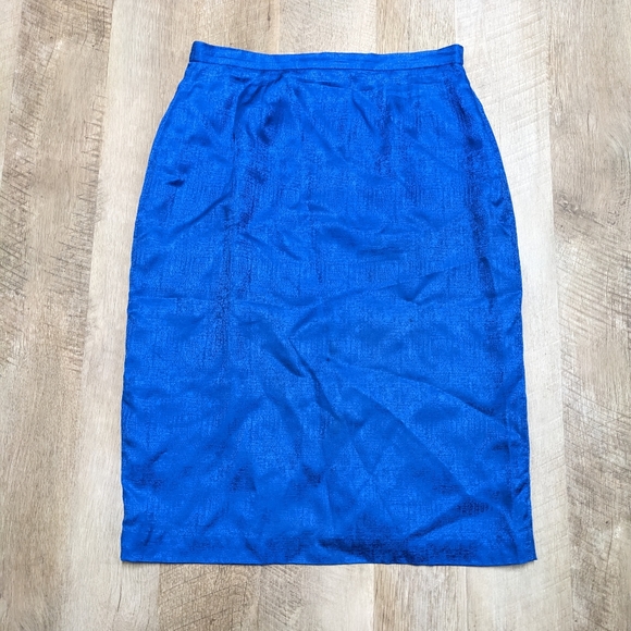 Royal Blue 100% Silk Midi Skirt Size 10p - Picture 1 of 10